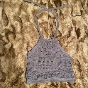 Blue-grey crochet crop top